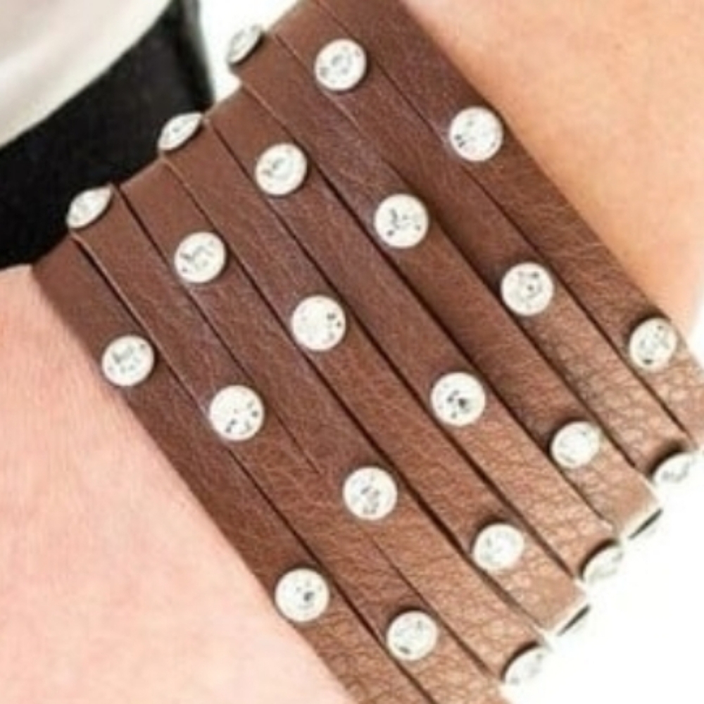 Sass Squad Urban Paparazzi Brown Leather Bracelet with Silver Accents - Picture 4 of 4